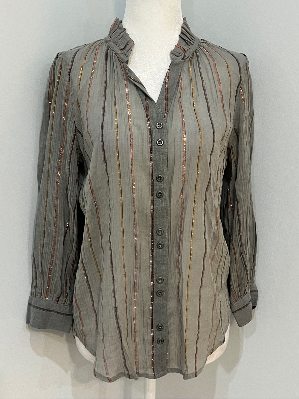 Democracy Vertical Metallic Striped Blouse
